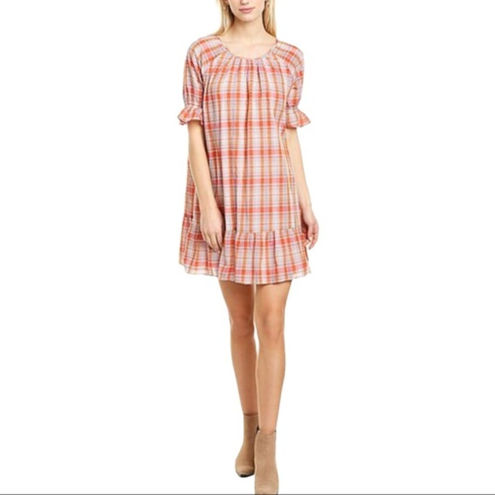 Madewell Plaid Ruffle-Sleeve Popover Mini Dress NWT! $88